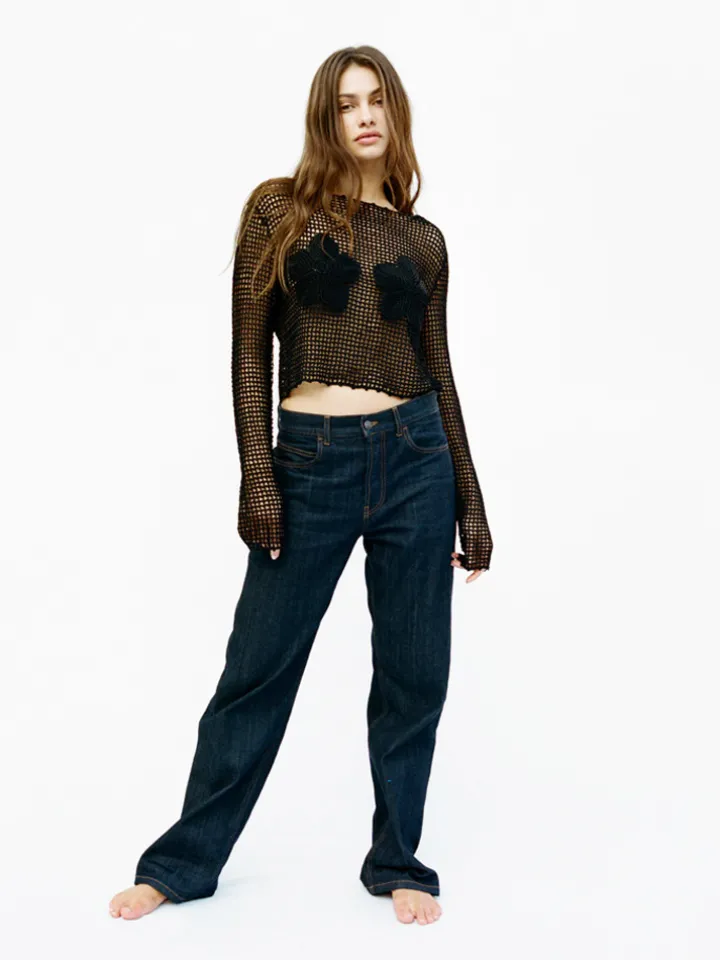 Réalisation Par Knitwear|Tops^Crochet Flower Top - Black